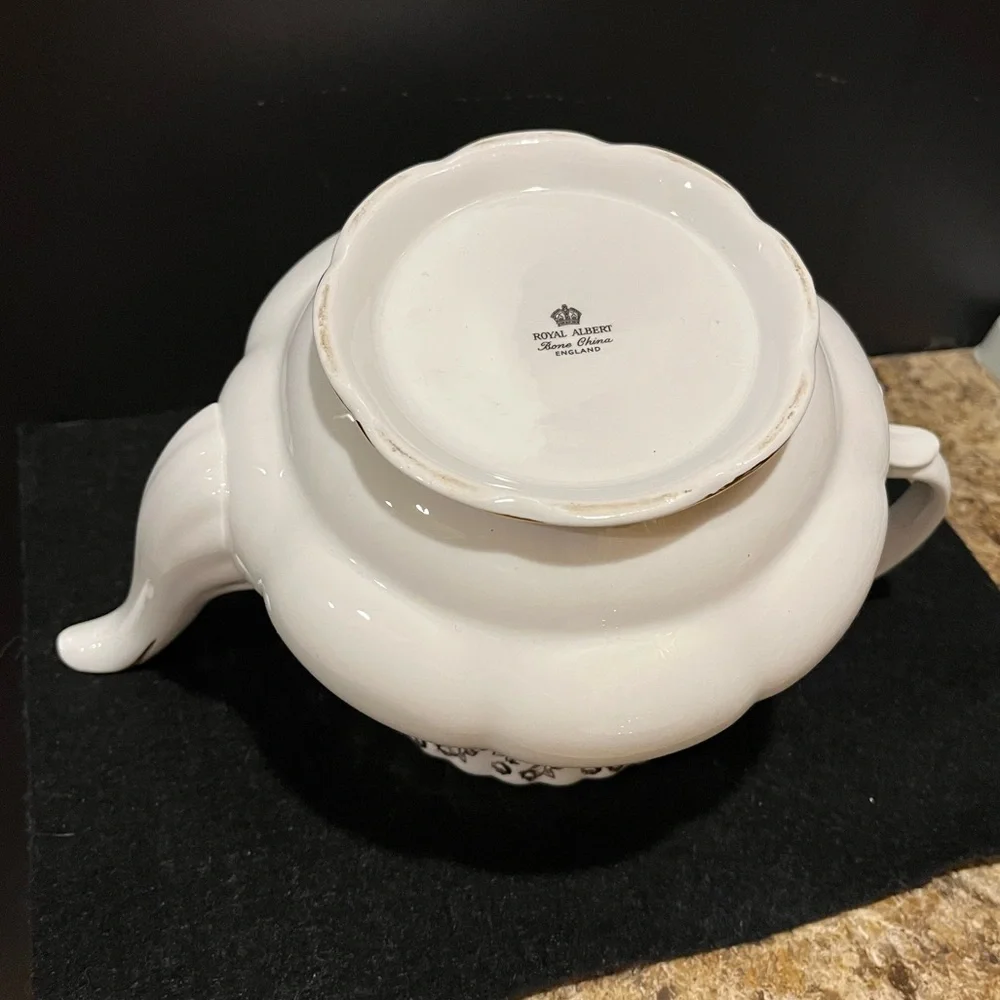 Vintage Royal Albert 50th Anniversary Elegant White and Gold Teapot, England